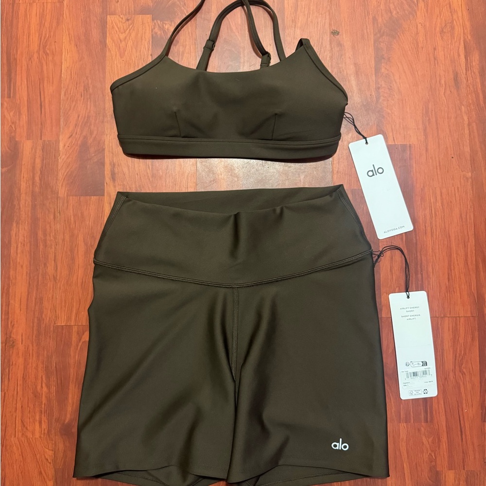 Alo Brown Sports Bra and Shorts Set